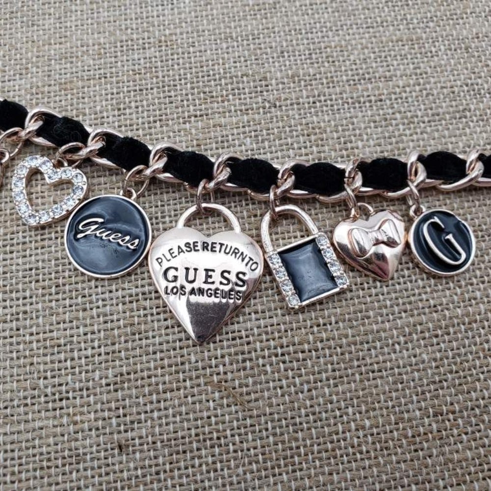 Guess Rose Gold & Black Velvet Charm Bracelet